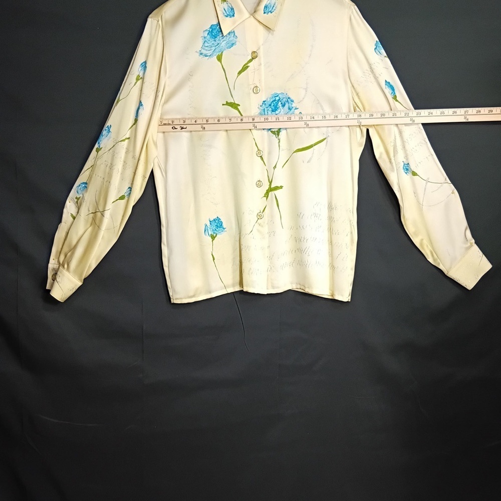 Escada Ivory Blouse with Blue Floral Accents - Picture 6 of 11